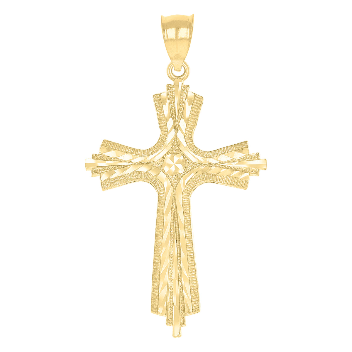 10K Yellow Gold Unisex Diamond-Cut Cross Religious Charm Pendant