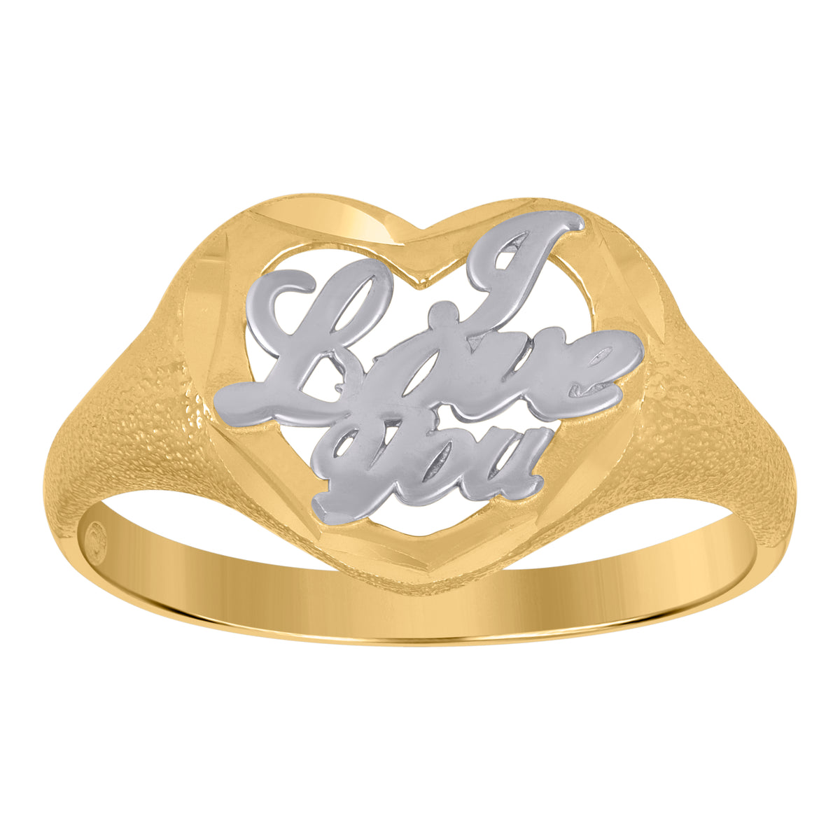 10K Gold Womens Two-Tone Dc I Love You Heart Band Ring