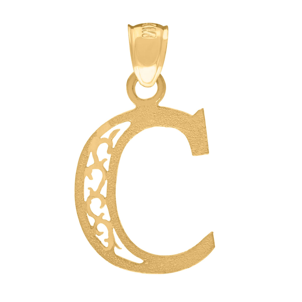 10K Yellow Gold Unisex Initial Letter C Charm Pendant