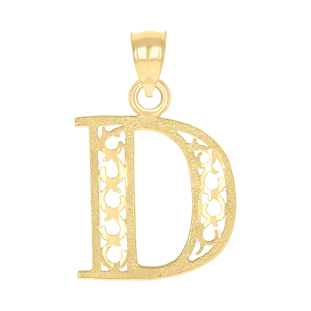 10K Yellow Gold Unisex Initial Letter D Charm Pendant