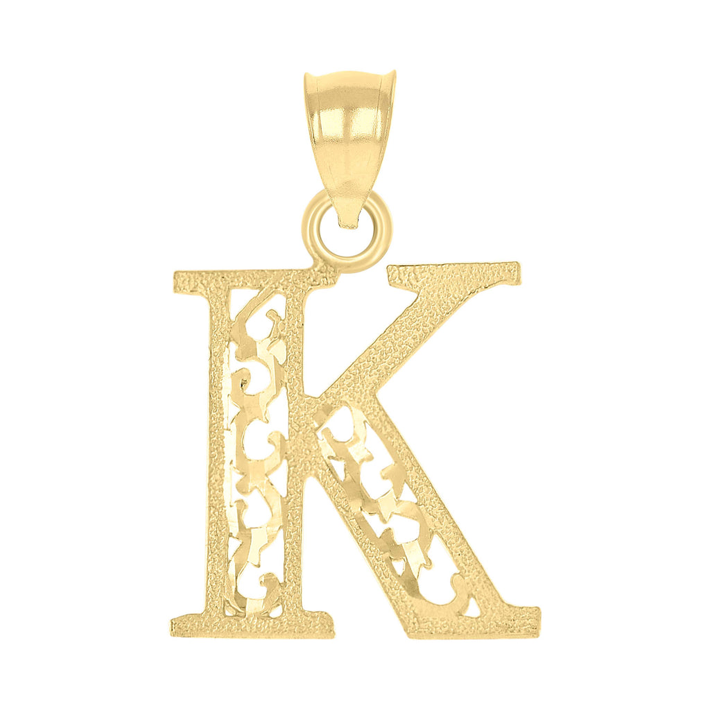 10K Yellow Gold Unisex Letter K Initial Charm Pendant