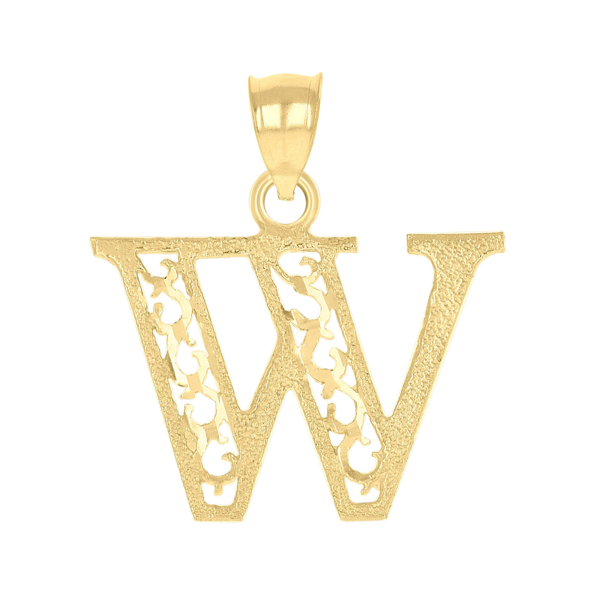 10K Yellow Gold Unisex Letter W Initial Charm Pendant