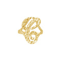 10K Yellow Gold Womens Diamond-Cut Textured Initial Letter C Band Ring