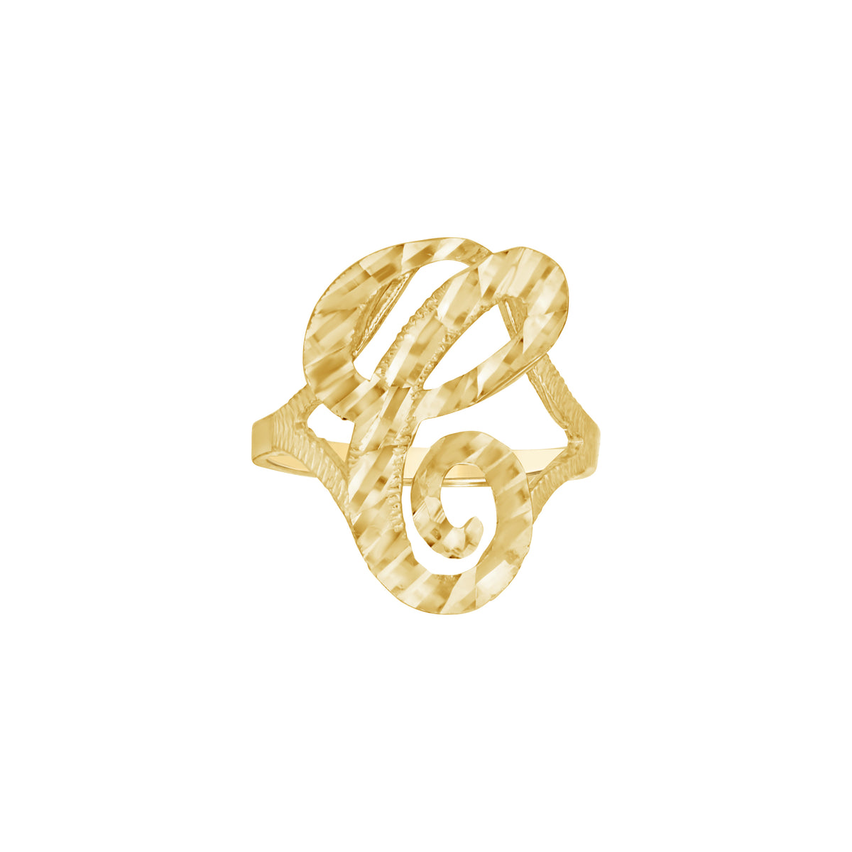 10K Yellow Gold Womens Diamond-Cut Textured Initial Letter C Band Ring