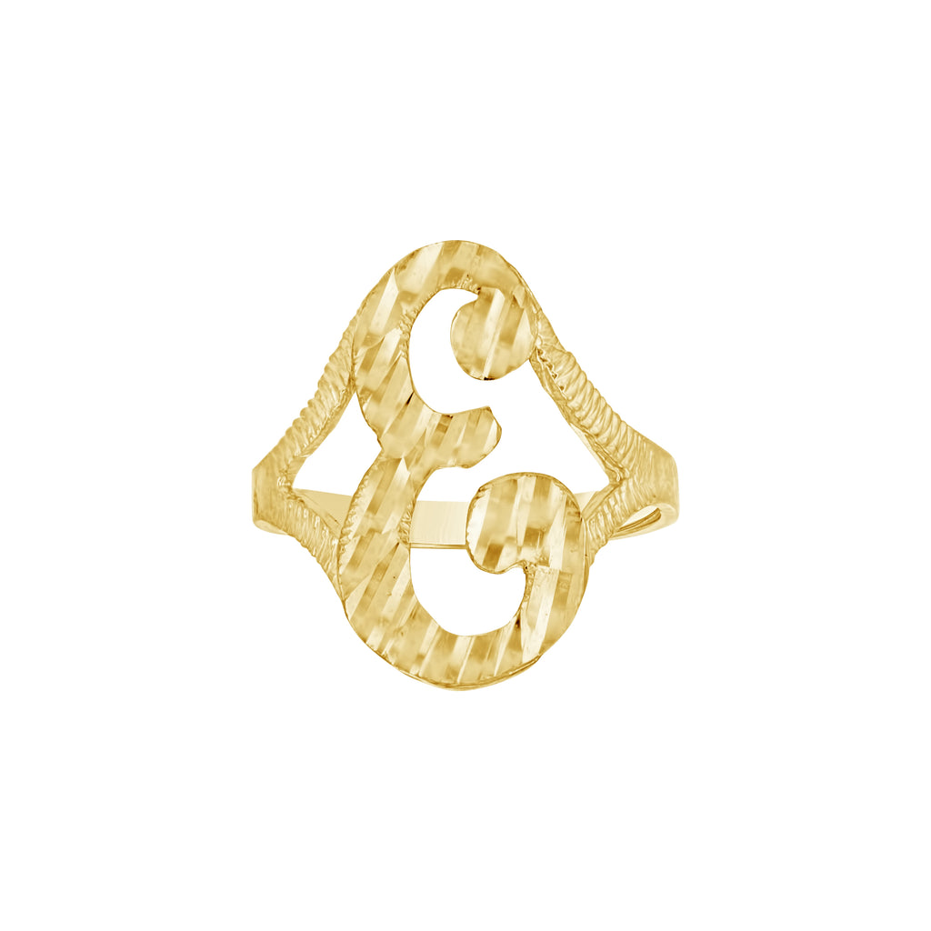 10K Yellow Gold Womens Diamond-Cut Textured Initial Letter E Band Ring