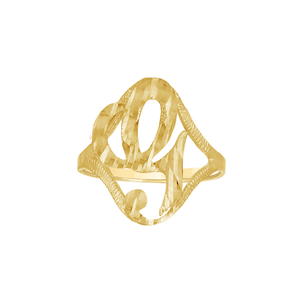 10K Yellow Gold Womens Diamond-Cut Textured Initial Letter G Band Ring