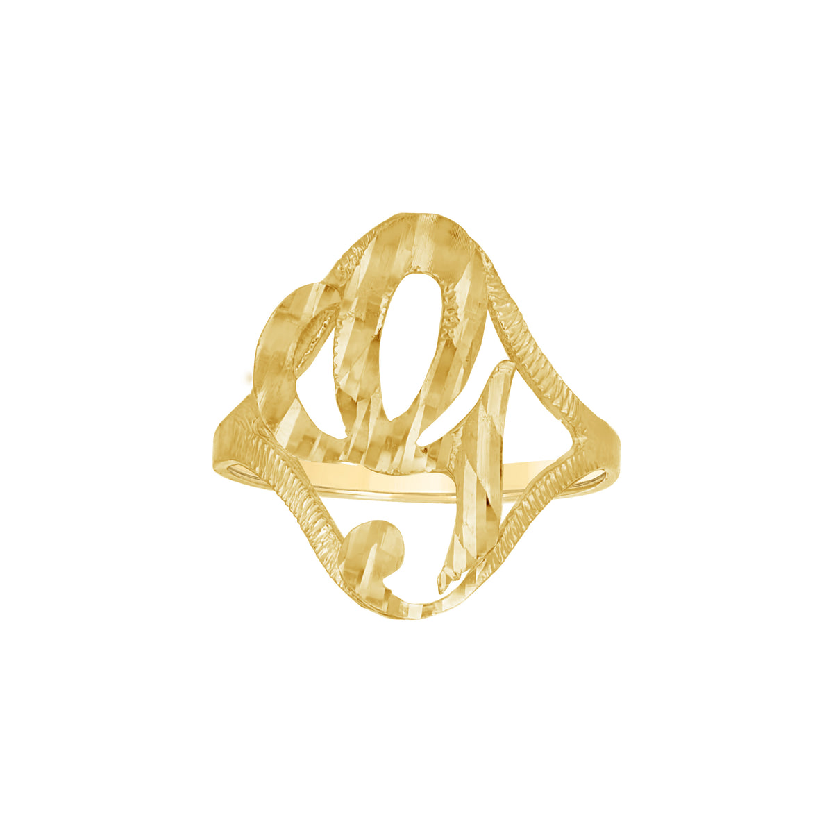 10K Yellow Gold Womens Diamond-Cut Textured Initial Letter G Band Ring