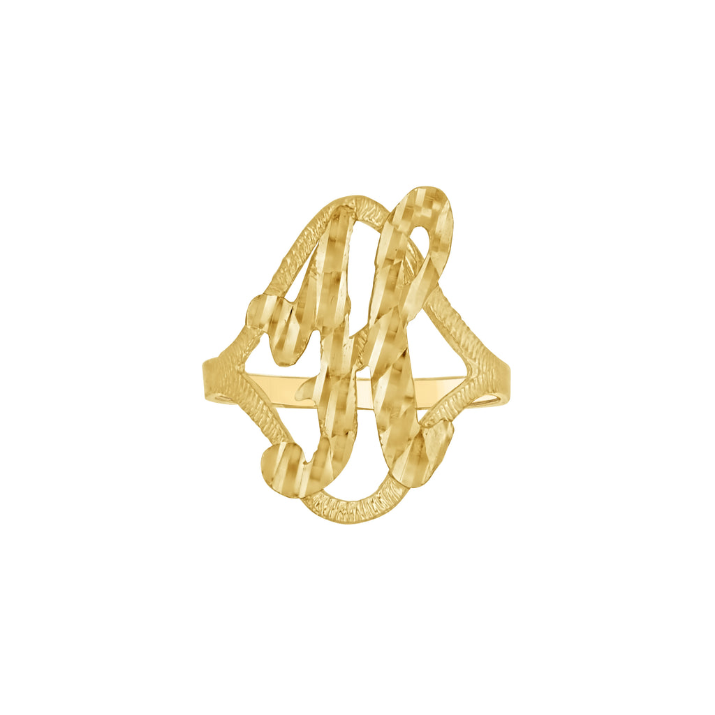 10K Yellow Gold Womens Diamond-Cut Textured Initial Letter H Band Ring