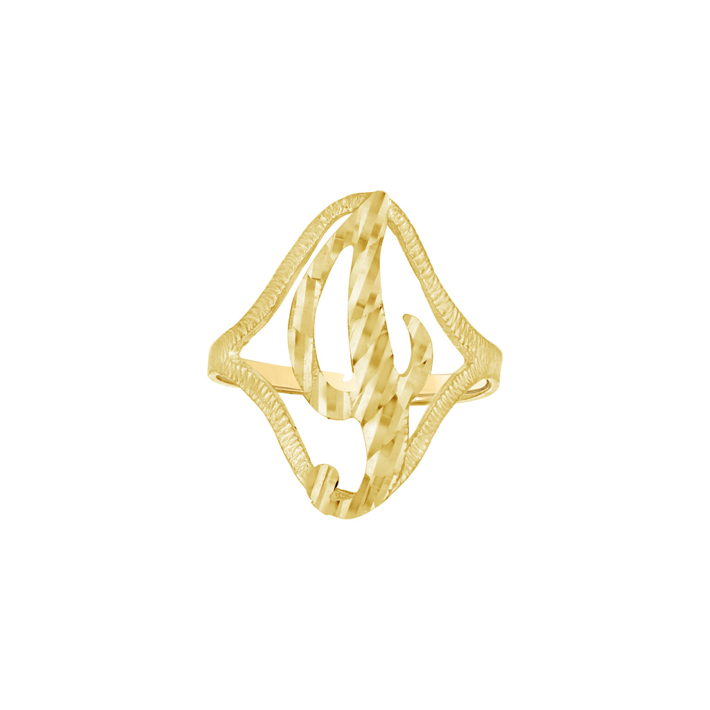 10K Yellow Gold Womens Diamond-Cut Textured Initial Letter I Band Ring