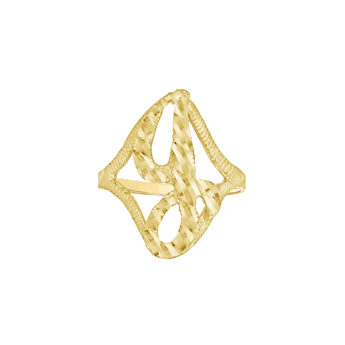 10K Yellow Gold Womens Diamond-Cut Textured Initial Letter J Band Ring