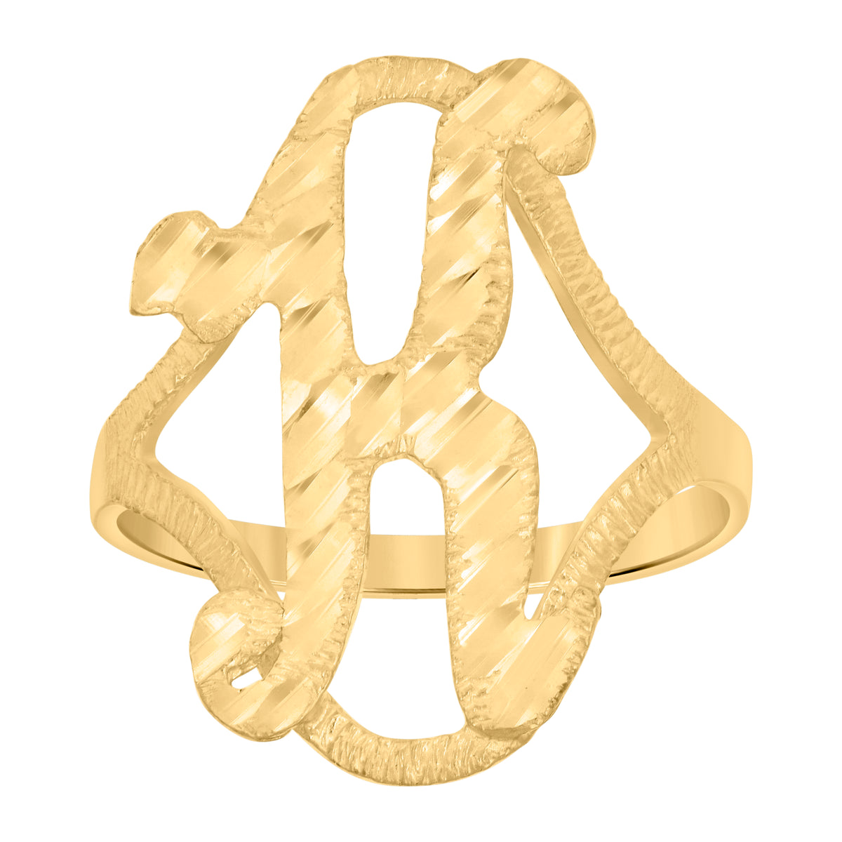 10K Yellow Gold Womens Diamond-Cut Textured Initial Letter K Band Ring