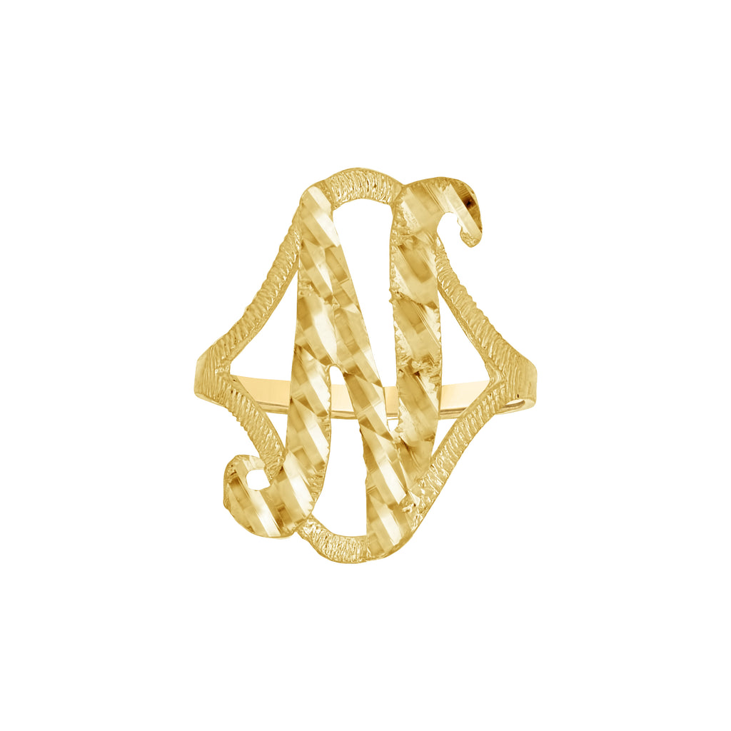 10K Yellow Gold Womens Diamond-Cut Textured Initial Letter N Band Ring