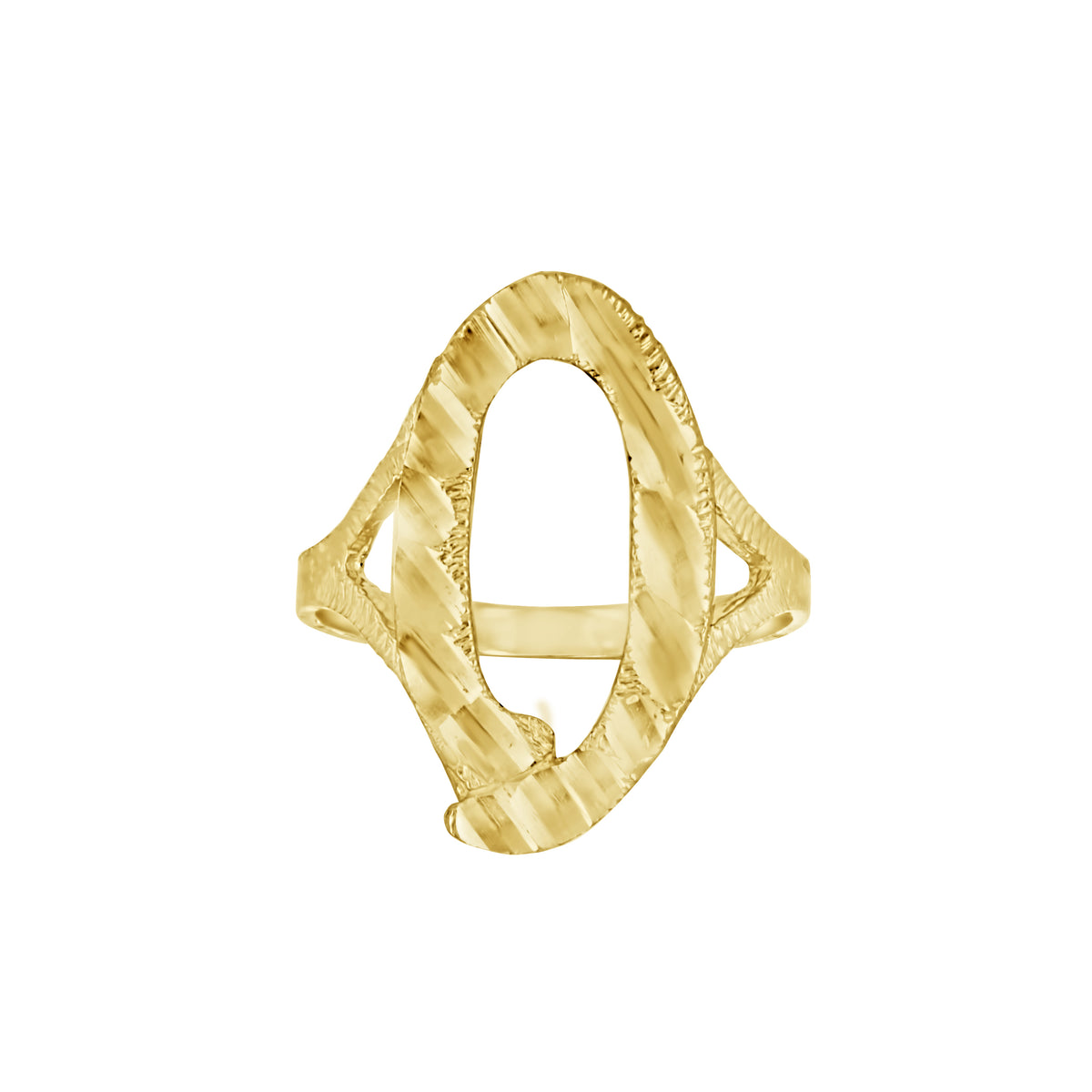 10K Yellow Gold Womens Diamond-Cut Textured Initial Letter O Band Ring