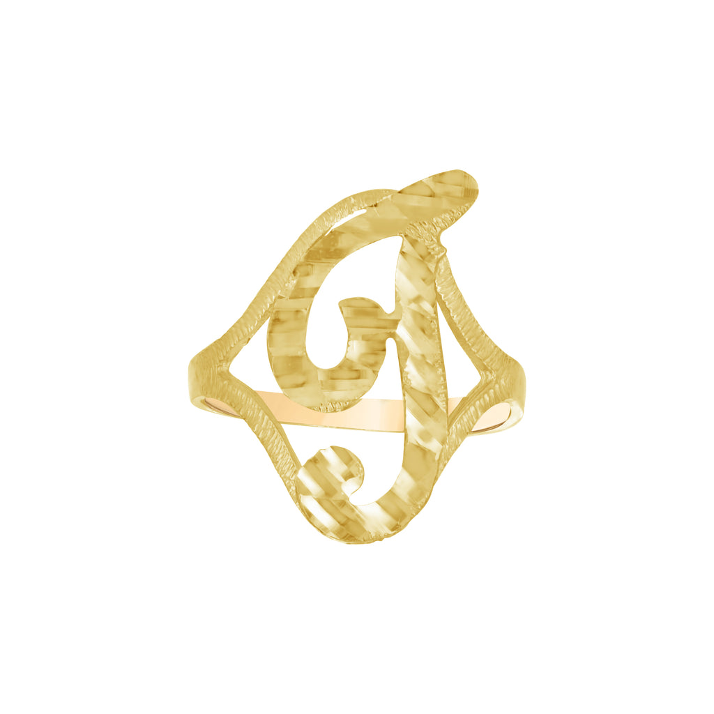 10K Yellow Gold Womens Diamond-Cut Textured Initial Letter T Band Ring
