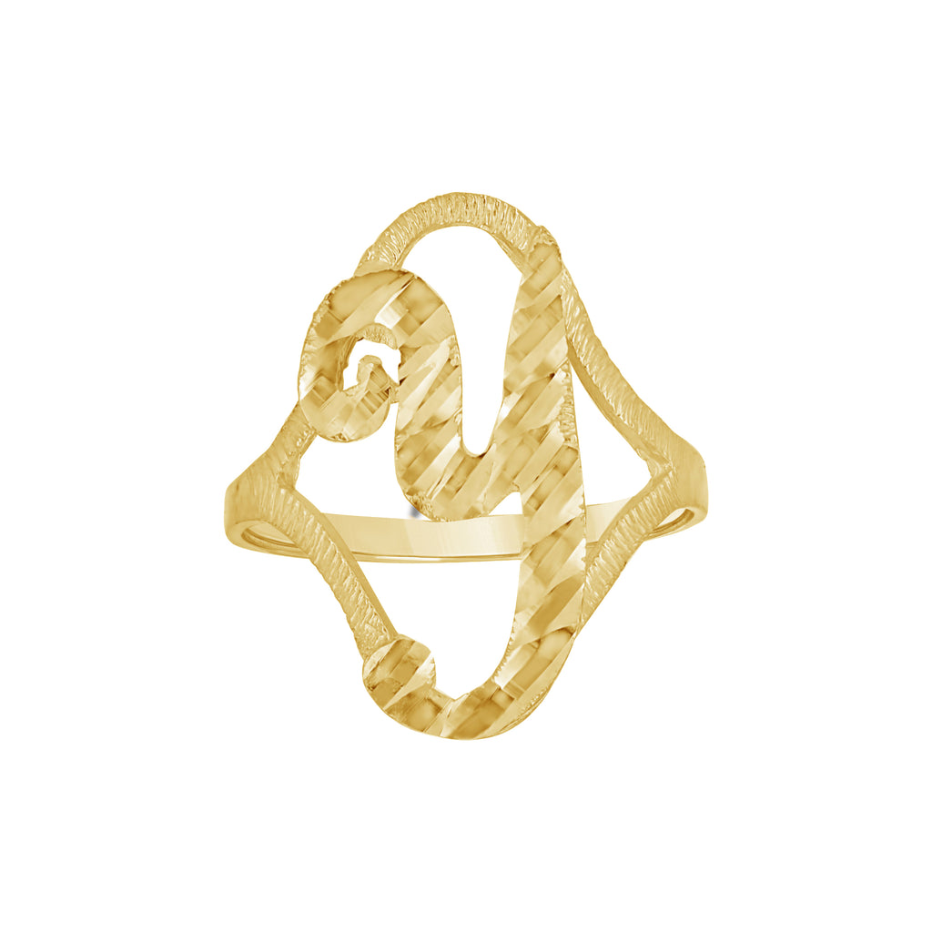10K Yellow Gold Womens Diamond-Cut Textured Initial Letter Y Band Ring