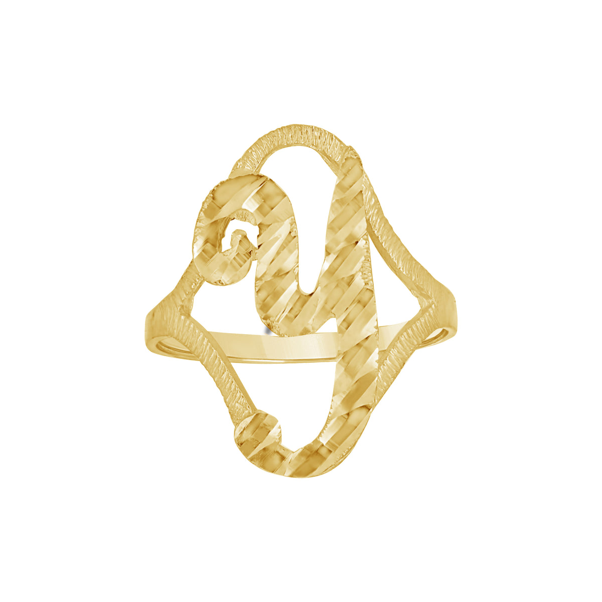10K Yellow Gold Womens Diamond-Cut Textured Initial Letter Y Band Ring