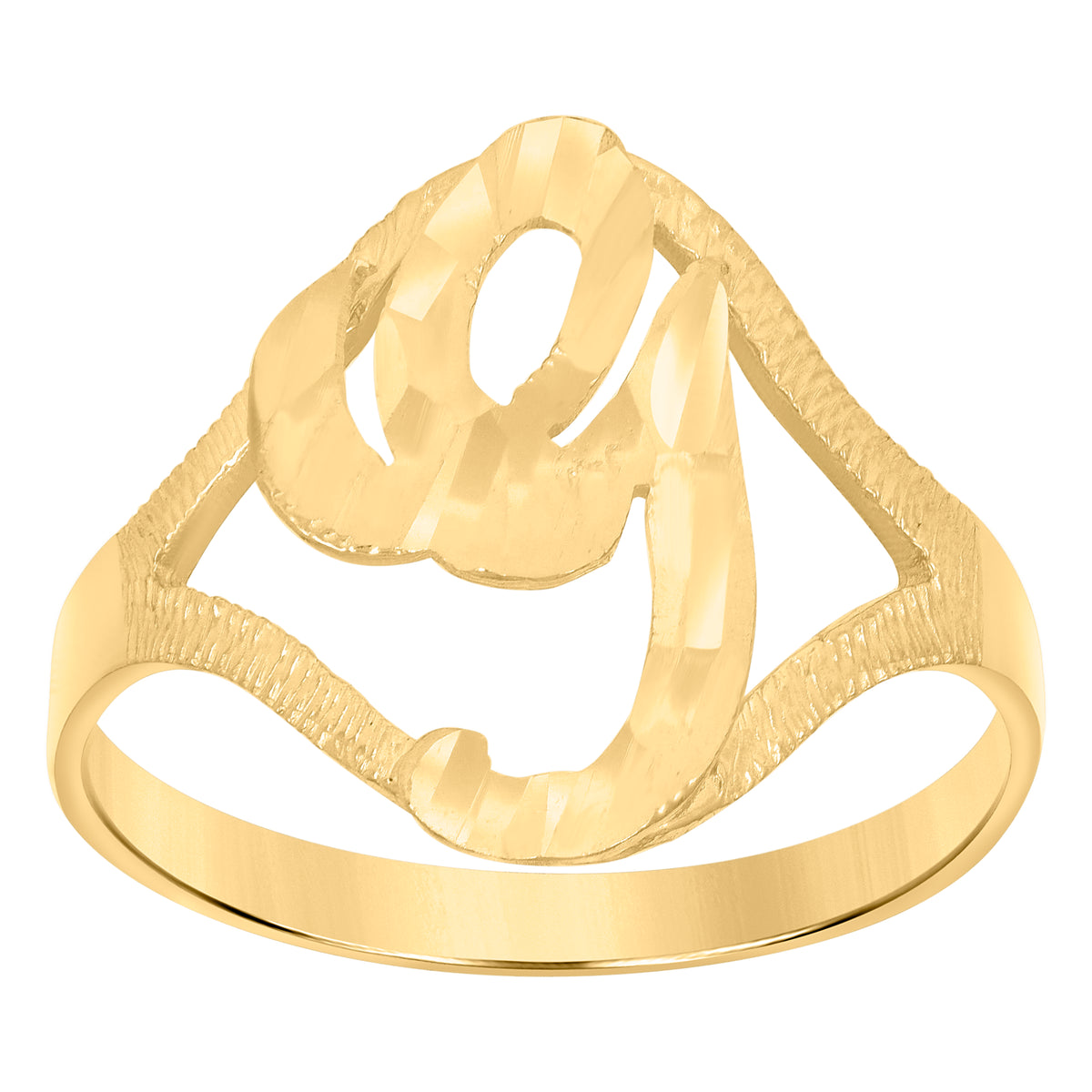 10K Yellow Gold Womens Diamond-Cut Textured Initial Letter G Band Ring
