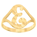 10K Yellow Gold Womens Diamond-Cut Textured Initial Letter E Band Ring