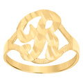 10K Yellow Gold Womens Diamond-Cut Textured Initial Letter R Band Ring