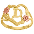 10K Two-Tone Gold Womens Dc Textured Initial Letter D Heart Band Ring