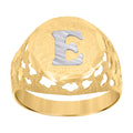 10K Two-Tone Gold Mens Diamond-Cut Textured Initial Letter E Band Ring