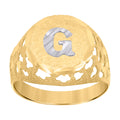 10K Two-Tone Gold Mens Diamond-Cut Textured Initial Letter G Band Ring