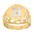 10K Two-Tone Gold Mens Diamond-Cut Textured Initial Letter H Band Ring