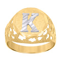 10K Two-Tone Gold Mens Diamond-Cut Textured Initial Letter K Band Ring