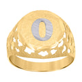 10K Two-Tone Gold Mens Diamond-Cut Textured Initial Letter O Band Ring