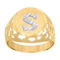 10K Two-Tone Gold Mens Diamond-Cut Textured Initial Letter S Band Ring