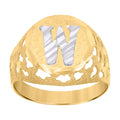 10K Two-Tone Gold Mens Diamond-Cut Textured Initial Letter W Band Ring