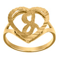 10K Yellow Gold Womens Diamond-Cut Textured Heart Initial Letter J Band Ring