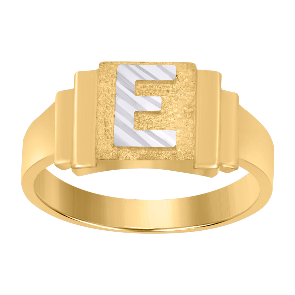 10K Two-tone Gold Unisex Initial Alphabet E Ring