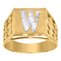 10K Two-Tone Gold Mens Diamond-Cut Textured Initial Letter W Band Ring