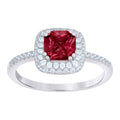 925 Sterling Silver Womens Red Cubic Zirconia Halo Ring