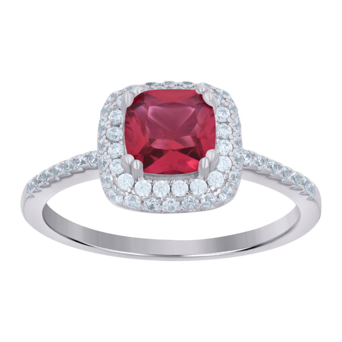 925 Sterling Silver Womens Red Cubic Zirconia Halo Ring Size 7