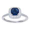 925 Sterling Silver Womens Royal Blue Cubic Zirconia Halo Ring Size 7