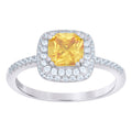 925 Sterling Silver Womens Yellow Cubic Zirconia Halo Ring Size 8
