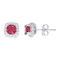 925 Sterling Silver Womens Red Cubic Zirconia Square Stud Earrings