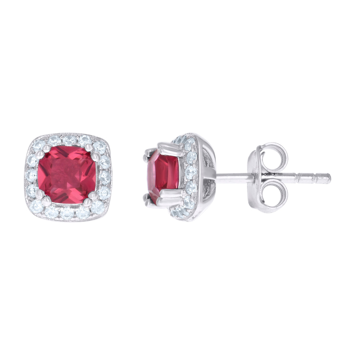 925 Sterling Silver Womens Red Cubic Zirconia Square Stud Earrings