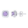 925 Sterling Silver Womens Purple Cubic Zirconia Square Stud Earrings