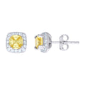 925 Sterling Silver Womens Yellow Cubic Zirconia Square Stud Earrings