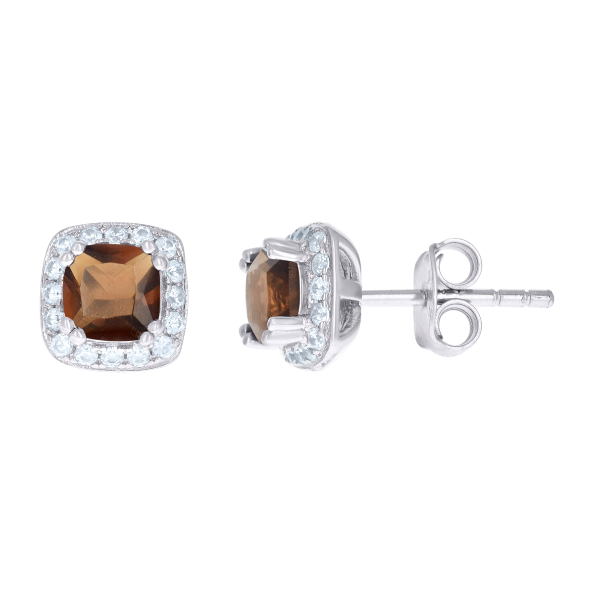 925 Sterling Silver Womens Brown Cubic Zirconia Square Stud Earrings