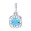 925 Sterling Silver Womens Aqua Cubic Zirconia Fashion Square Charm Pendant