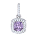 925 Sterling Silver Womens Purple Cubic Zirconia Fashion Square Charm Pendant