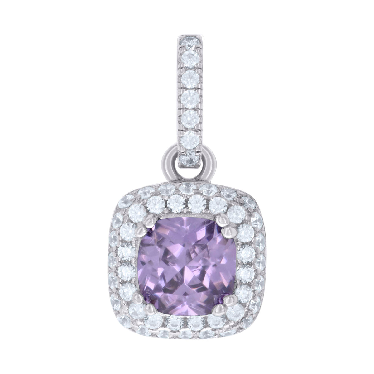 925 Sterling Silver Womens Purple Cubic Zirconia Fashion Square Charm Pendant