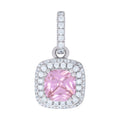 925 Sterling Silver Womens Pink Cubic Zirconia Fashion Square Charm Pendant