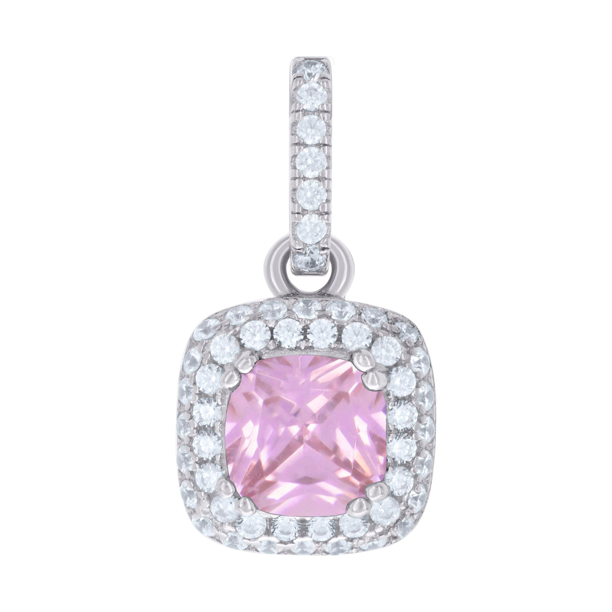 925 Sterling Silver Womens Pink Cubic Zirconia Fashion Square Charm Pendant