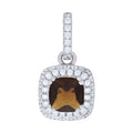 925 Sterling Silver Womens Brown Cubic Zirconia Fashion Square Charm Pendant