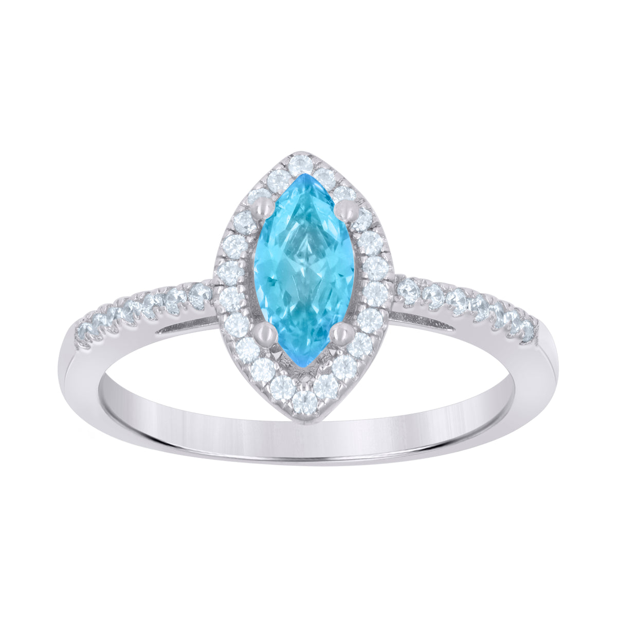 925 Sterling Silver Womens Aqua Marquise Cubic Zirconia Fashion Ring Size 7
